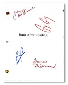 burn after reading autographed movie script
