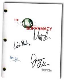 bourne supremacy autographed movie script